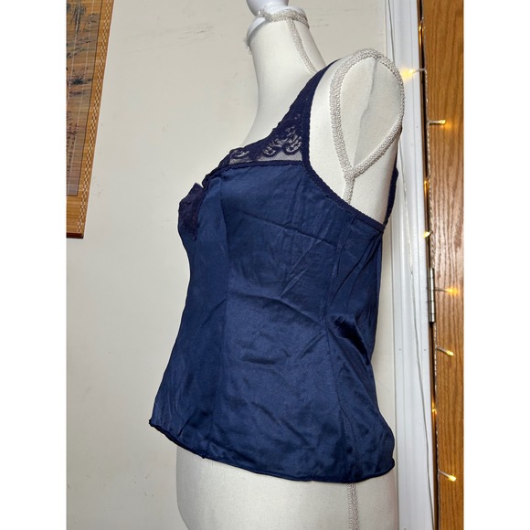 Vintage Navy Blue Lace Trim Sheer Camisole Tank Top Style Women's Size 36 Small - Picture 3 of 9